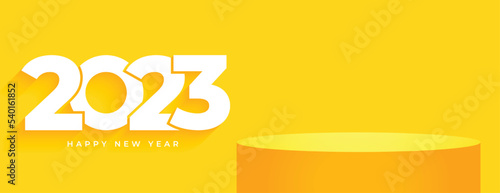 3d podium design for 2023 new year yellow wallpaper