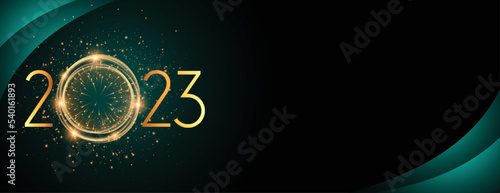 elegant 2023 new year banner with shiny light frame and firework