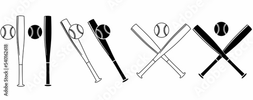 Crossed baseball bats and ball icon set isolated on white background