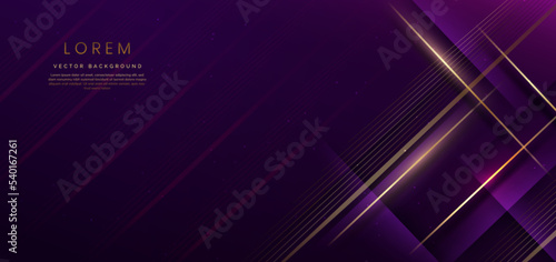 Abstract elegant dark purple background with golden line and lighting effect sparkle. Luxury template award design.