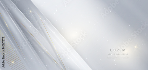 Abstract elegant white and gray background with diagonal golden line decoration with copy space for text.
