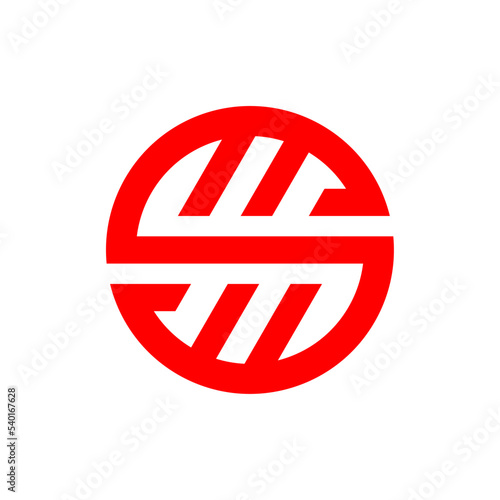Initial letter S logo template with geometric circle line art illustration in flat design monogram symbol