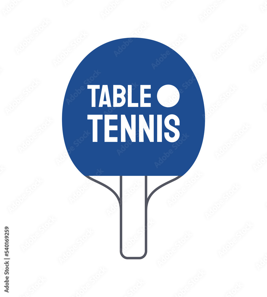 Table tennis logo design template with blue racket. Ping pong logo for sports club, tournament or team emblem flat thin line vector illustration Table tennis logo design template with blue racket. Ping pong logo for sports club, tournament or team emblem flat thin line vector illustration