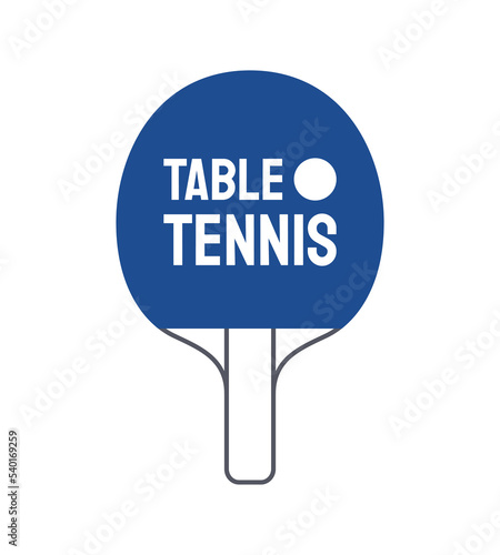 Table tennis logo design template with blue racket. Ping pong logo for sports club, tournament or team emblem flat thin line vector illustration