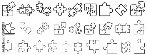Set of puzzle pieces icon collection with editable stroke.