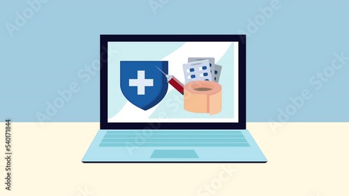 medical shield with drugs in laptop photo