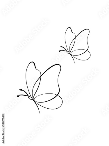 Butterflies are drawn in single line art style. Tattoo art. Printable art.