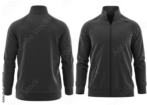 Sweatshirt Full zip Raglan Sleeve With collar and cuff with pocket color Black