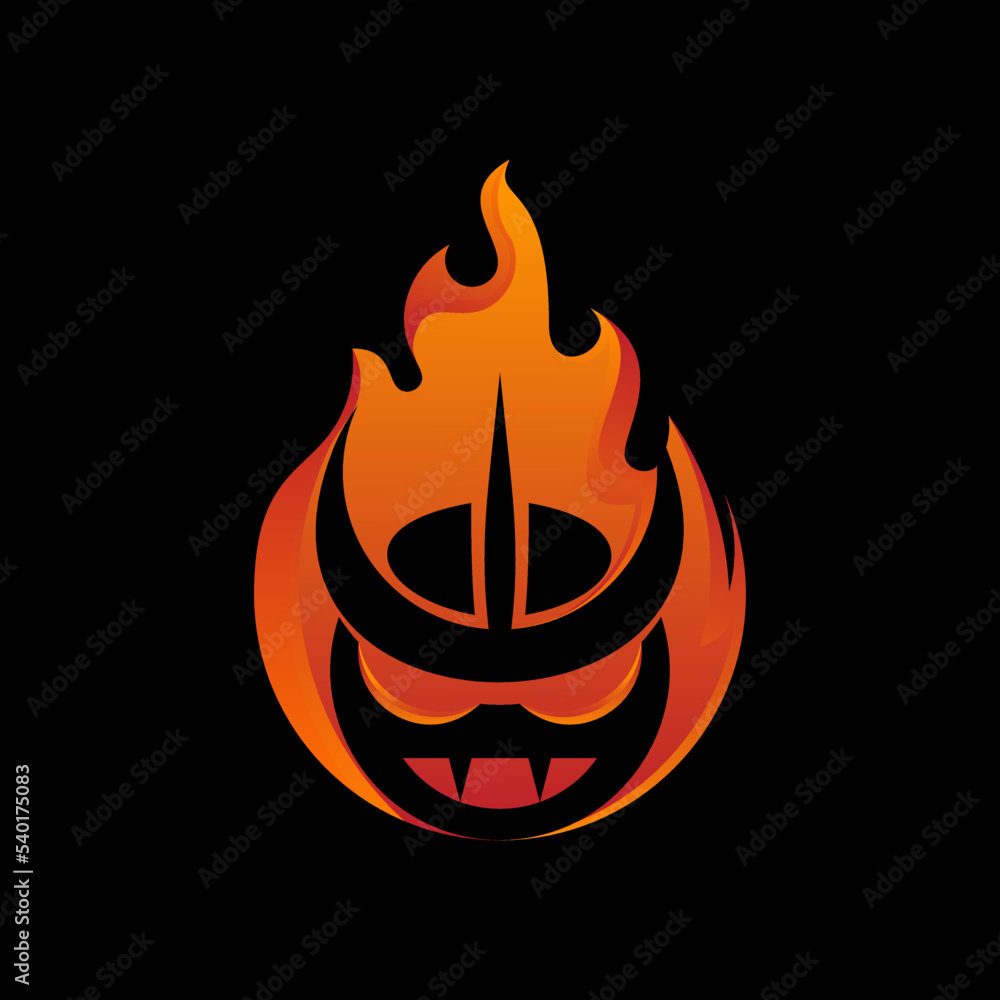 Devil head logo with fire icon vector illustration Devil head logo with fire icon vector illustration