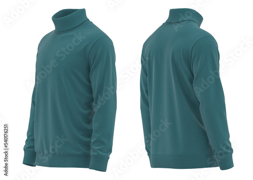 Sweater pullover knitted high neck Long sleeve for man ( 3d rendered) Color petrol 