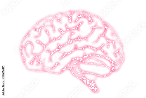 Hand drawn scientific illustration glowing brain synapse circuit connection sensory example neon pink white transparent 