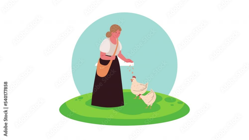 female farmer with hen animation female farmer with hen animation