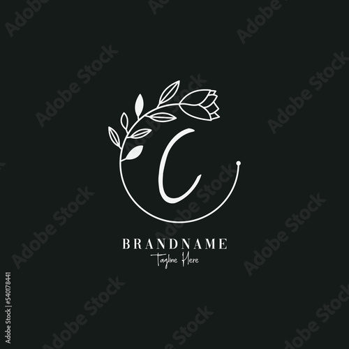 Letter C Botanical Minimalistic, Initial, Letter Feminine Logos with Organic Plant Elements