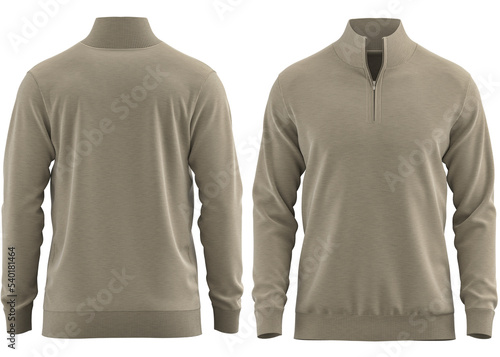  Sweater half zipper pullover knitted high neck Long sleeve for man ( 3d rendered) Olive