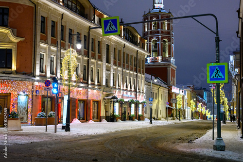 Photography Christmas decoration of streets. The snowstorm.