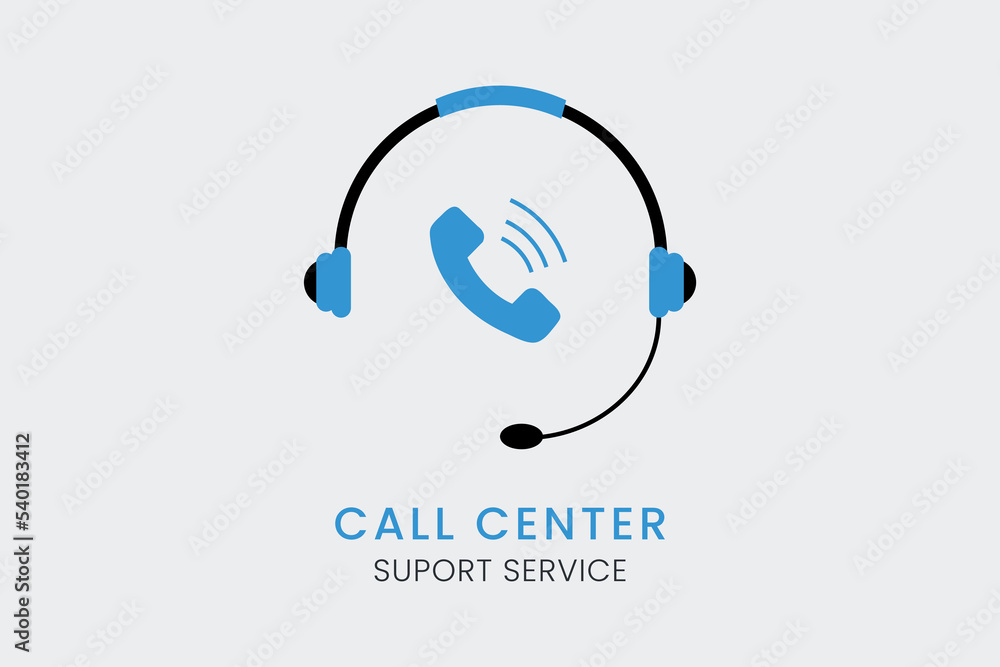 Call center support service with headphone & call icon. Call center support service with headphone & call icon.