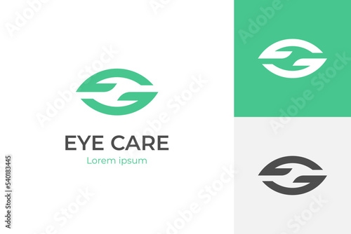 modern Eye Vision Logo Design with hand care Icon Symbol for optical, eye care logo element