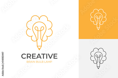 smart Creative idea pencil logo element with brain icon symbol for inspiration, student study, education, creative design agency logo