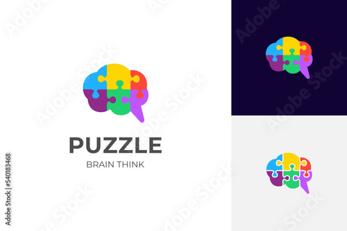 puzzle head logo vector icon illustration. Brain intelligence symbol logo puzzle illustration for mental ore or mental health