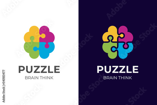 puzzle head logo vector icon illustration. Brain intelligence symbol logo puzzle illustration for mental ore or mental health