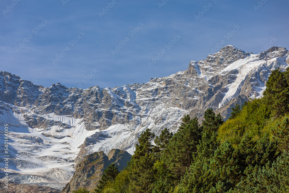 North Caucasus, high mountains of Ossetia, Glacier in the mountains.