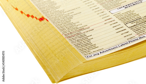 Yellow pages of magazine isolated on white background