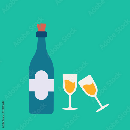 champagne bottle and glass design illustration isolated on background