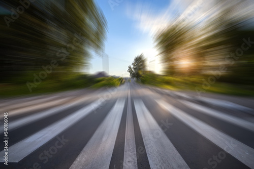 Zebra traffic walk way with camera movement effect. Pedestrian crossing. © sergofan2015