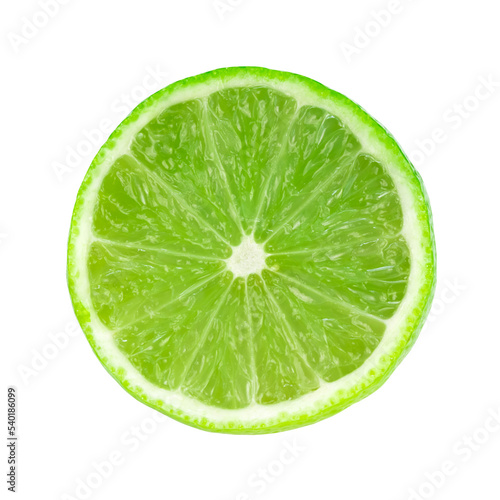 Sliced juicy green lime. Closeup. Isolated on a white background