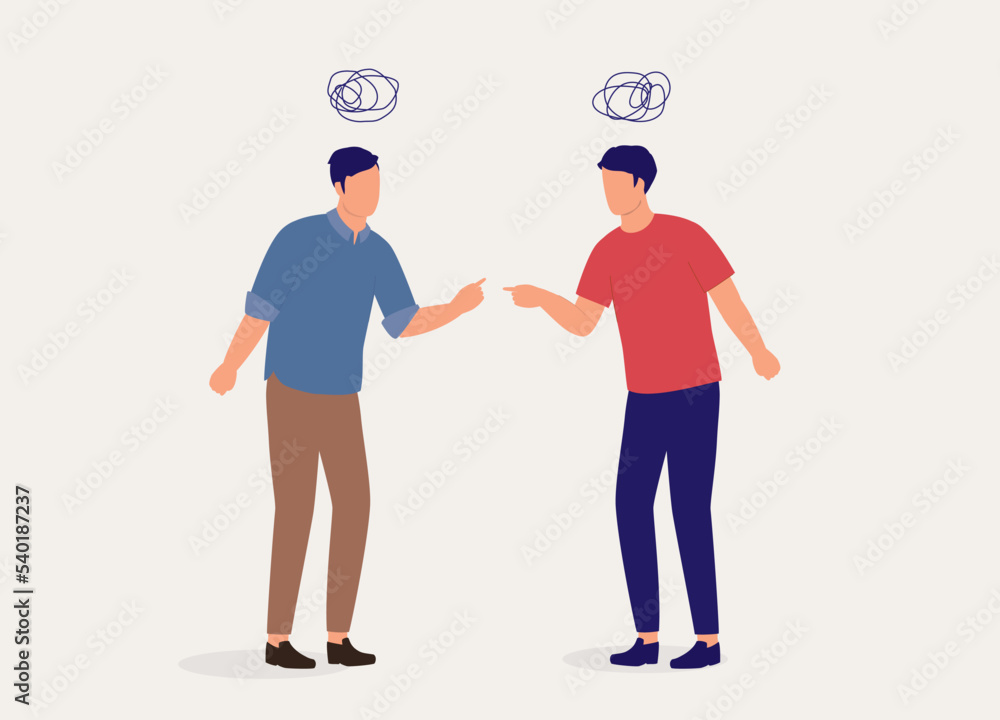 Two Angry Man Fighting With Finger Pointing At Each Other. Full Length. Flat Design, Character, Cartoon. Two Angry Man Fighting With Finger Pointing At Each Other. Full Length. Flat Design, Character, Cartoon.