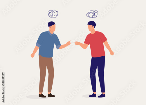 Two Angry Man Fighting With Finger Pointing At Each Other. Full Length. Flat Design  Character  Cartoon.