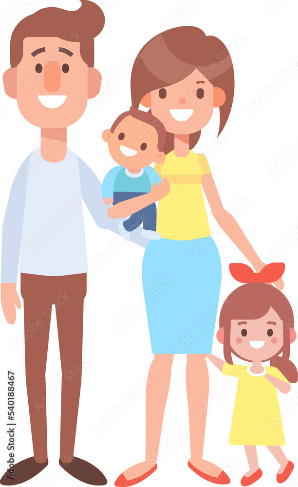 Mother and father with kid, family, parents flat illustration