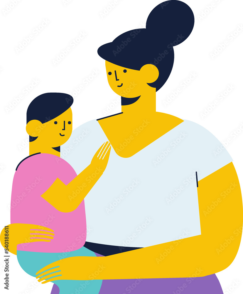 Mother with child.  Happy family together flat vector illustration.
