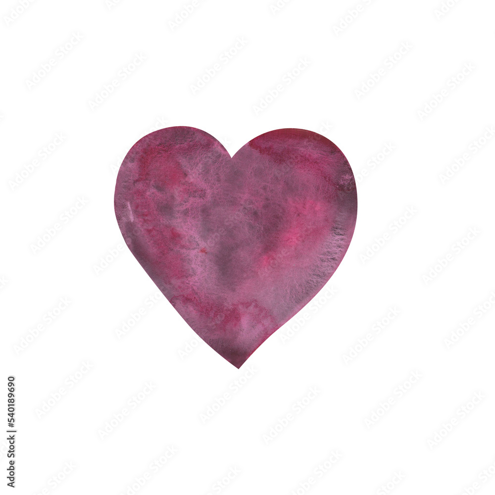 Watercolor heart shape pink color isolated on white background. Hand drawn illustration for cards for Valentine s day