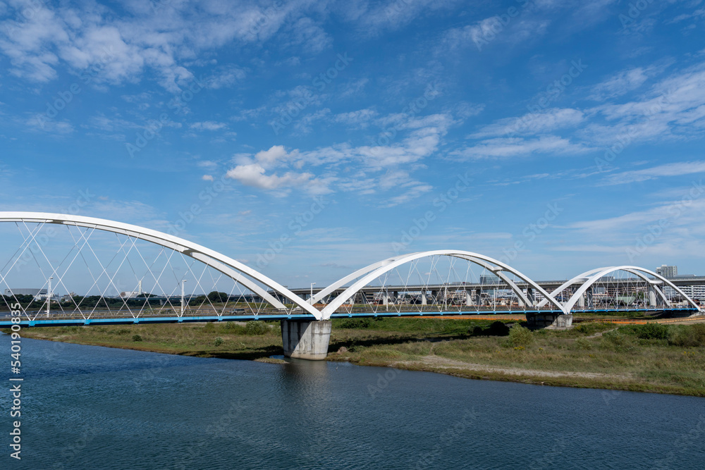 神奈川県相模川に架る橋の風景