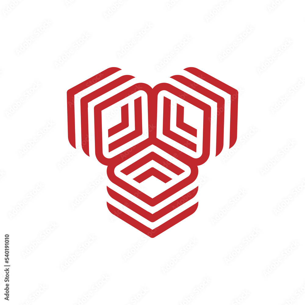 logo which is formed from 3 boxes made with line art style Stock Vector