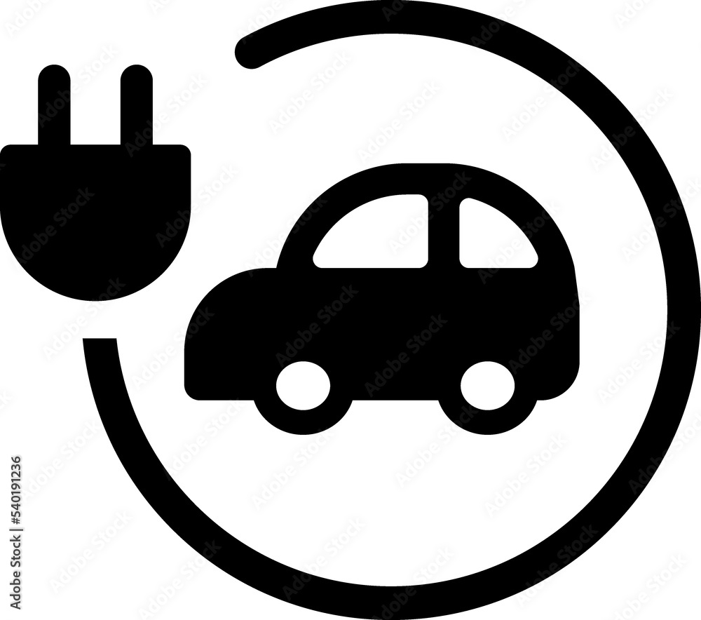 Electrical automobile cable contour and plug charging black symbol. 
