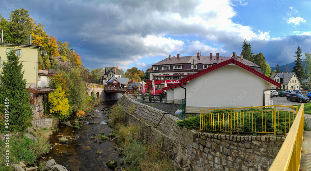 szklarska poreba town and kamienna river in autumn. Poland