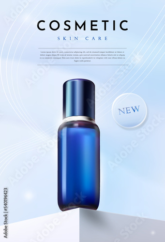 Blue Cosmetic Product for Skin Care on Light Blue Background