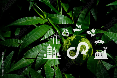 Energy consumption and CO2 emissions are increasing. Sharing,reusing,repairing,renovating and recycling existing materials and products as much possible. Circular economy concept. photo