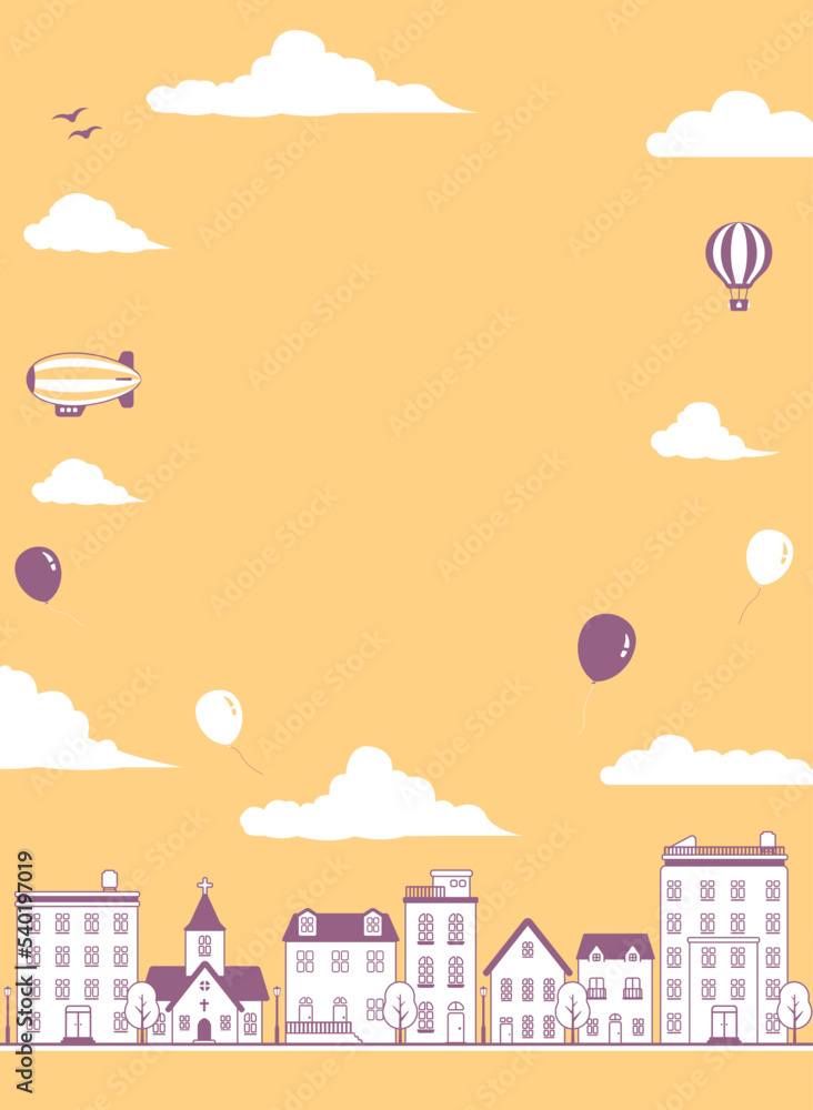 Modern cityscape, town street vector banner illustration ( text space )