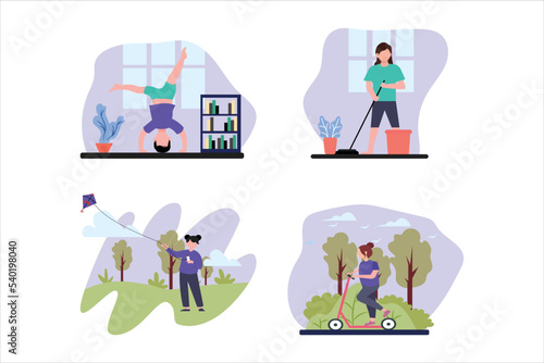 Weekend Activity Flat Design Illustration