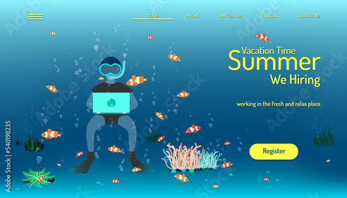 Landing page website template with underwater design for applying for a job.