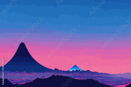 80s synthwave styled landscape with blue grid