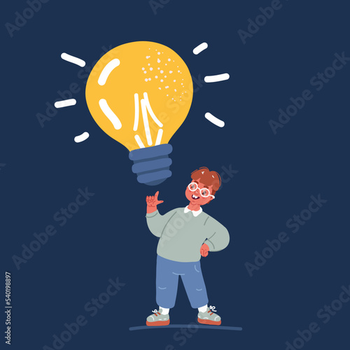 Cartoon vector illustration of boy is Holding Lamp. Idea concept