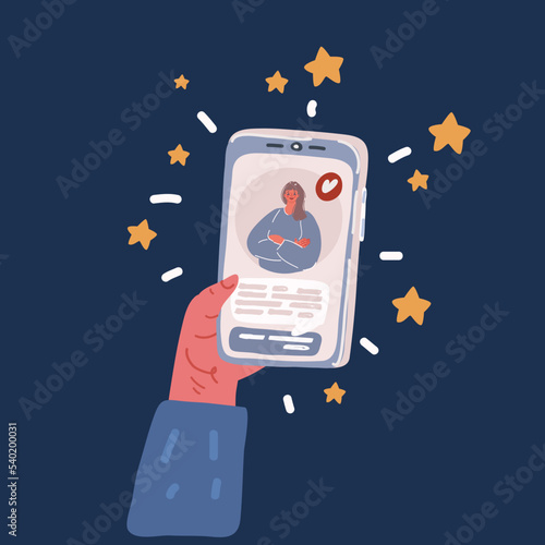 Cartoon vector illustration of cartoon hand holding smartphone Hand using mobile phone mockup.
