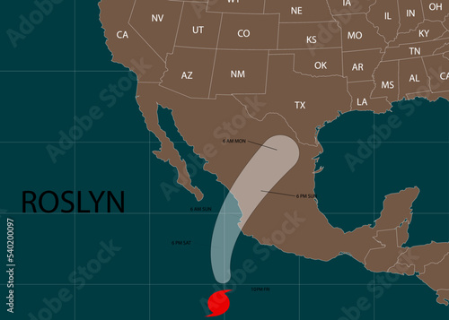 Hurricane Roslyn moved off Mexico's Pacific coast. Vector illustration. EPS 10