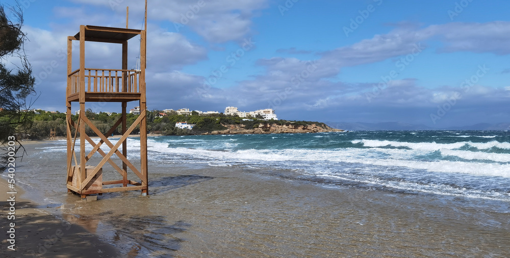 panoramic view of a beach in Greece at winter