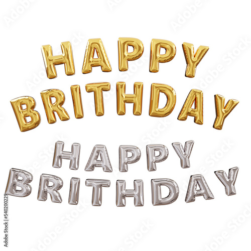 Happy Birthday letter text balloon concept. gold balloon text font collection. 3d render illustration