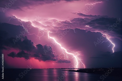 Sky and clouds with lightning.